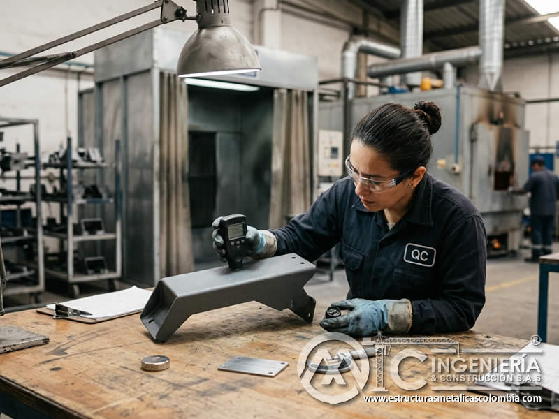 Control final de pintura en polvo aplicada con sandblasting en Bogotá, Colombia. Montajes, Ingeniería y Construcción. MIC SAS. Control final de pintura en polvo aplicada con sandblasting en Bogotá, Colombia. Montajes, Ingeniería y Construcción. MIC SAS.