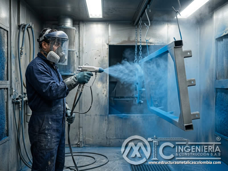Repulsión de partículas de pintura en polvo con sandblasting en Bogotá, Colombia. Montajes, Ingeniería y Construcción. MIC SAS. Repulsión de partículas de pintura en polvo con sandblasting en Bogotá, Colombia. Montajes, Ingeniería y Construcción. MIC SAS.