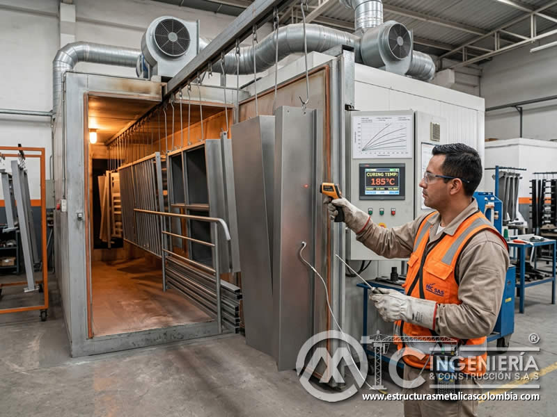 Adherencia de pintura en polvo controlada por temperatura de horno de curado en pieza metálica en Bogotá, Colombia. Montajes, Ingeniería y Construcción. MIC SAS. Adherencia de pintura en polvo controlada por temperatura de horno de curado en pieza metálica en Bogotá, Colombia. Montajes, Ingeniería y Construcción. MIC SAS.