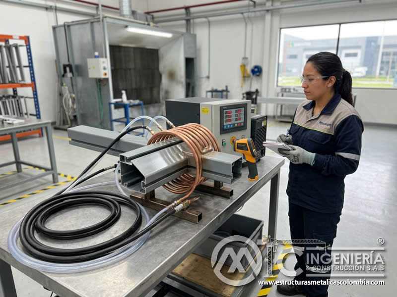 Curado por inducción de pintura en polvo con calor eficiente en pieza metálica en Bogotá, Colombia. Montajes, Ingeniería y Construcción. MIC SAS. Curado por inducción de pintura en polvo con calor eficiente en pieza metálica en Bogotá, Colombia. Montajes, Ingeniería y Construcción. MIC SAS.