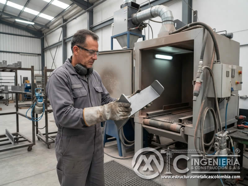 Granallado de piezas metálicas para pretratamiento de pintura en polvo con limpieza intensa y perfil resistente en Bogotá, Colombia. Montajes, Ingeniería y Construcción. MIC SAS. Granallado de piezas metálicas para pretratamiento de pintura en polvo con limpieza intensa y perfil resistente en Bogotá, Colombia. Montajes, Ingeniería y Construcción. MIC SAS.