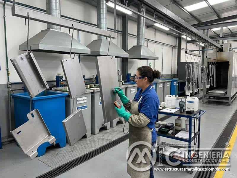 Pasivado de piezas metálicas como pretratamiento anticorrosivo para pintura en polvo y estabilización superficial en Bogotá, Colombia. Montajes, Ingeniería y Construcción. MIC SAS. Pasivado de piezas metálicas como pretratamiento anticorrosivo para pintura en polvo y estabilización superficial en Bogotá, Colombia. Montajes, Ingeniería y Construcción. MIC SAS.