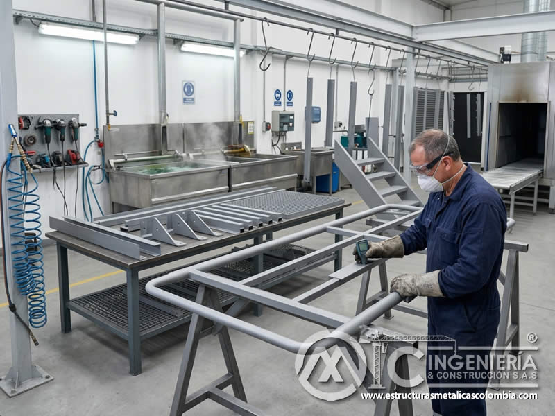 Tratamiento de acero antes de pintura en polvo con limpieza, protección anticorrosiva y preparación de adherencia en Bogotá, Colombia. Montajes, Ingeniería y Construcción. MIC SAS. Tratamiento de acero antes de pintura en polvo con limpieza, protección anticorrosiva y preparación de adherencia en Bogotá, Colombia. Montajes, Ingeniería y Construcción. MIC SAS.