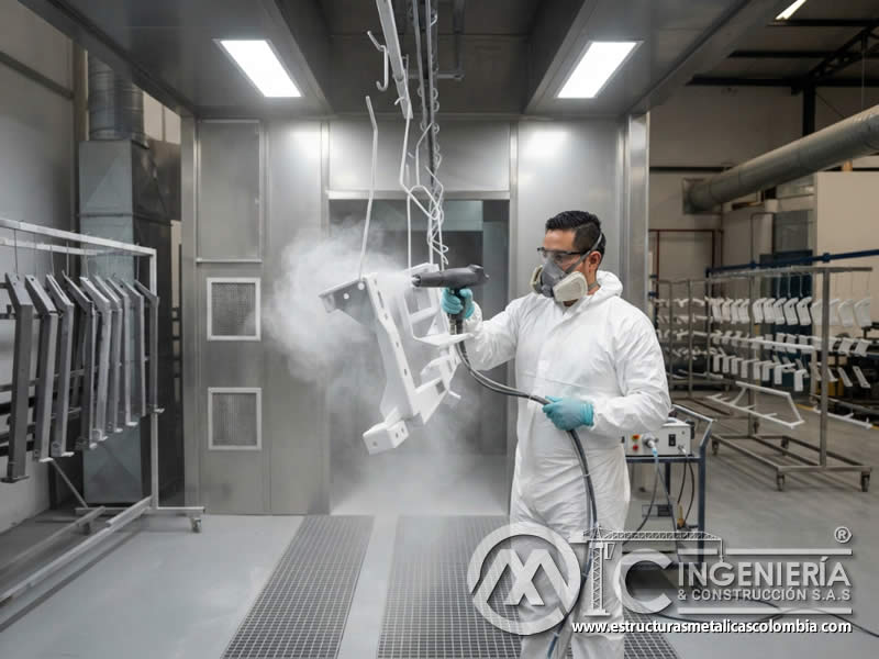 Aplicación electrostática de recubrimiento termoendurecible pintura en polvo en Bogotá, Colombia. Montajes, Ingeniería y Construcción. MIC SAS. Aplicación electrostática de recubrimiento termoendurecible pintura en polvo en Bogotá, Colombia. Montajes, Ingeniería y Construcción. MIC SAS.