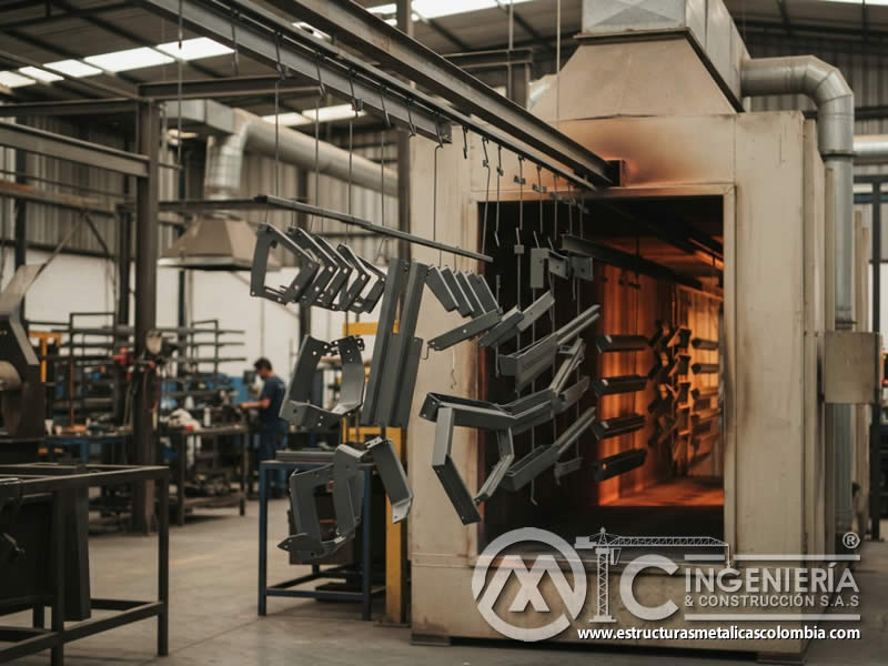 Curado en horno de pintura en polvo de poliuretano sobre metálico Bogotá en Bogotá, Colombia. Montajes, Ingeniería y Construcción. MIC SAS.