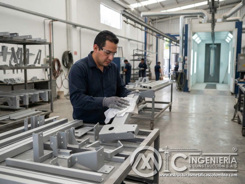 Preparación de superficie antes de aplicar poliuretano en polvo metálico Bogotá en Bogotá, Colombia. Montajes, Ingeniería y Construcción. MIC SAS.