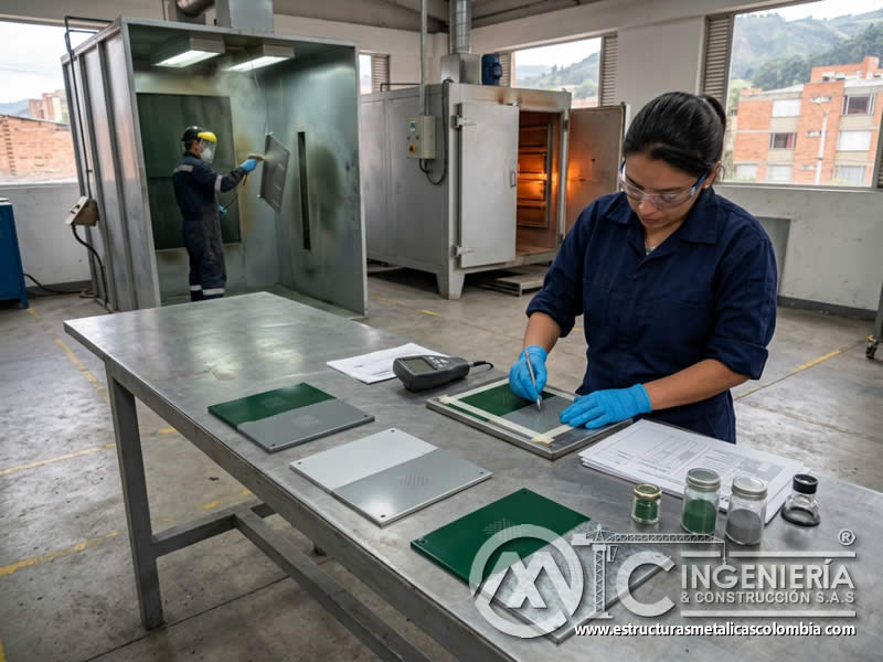Pintura en polvo adhesion poliéster epoxi diferentes sustratos industrial en Bogotá, Colombia. Montajes, Ingeniería y Construcción. MIC SAS.