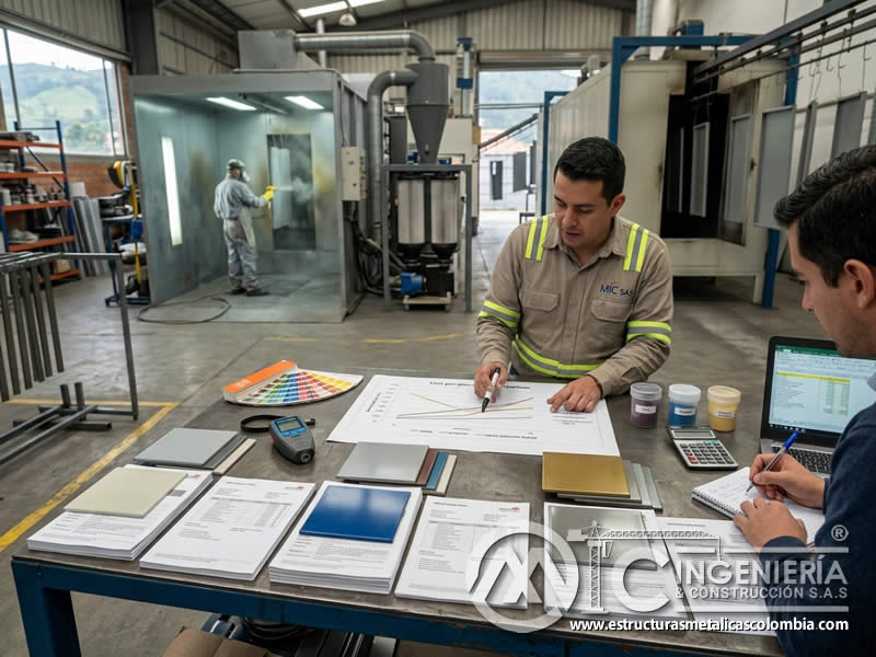 Pintura en polvo costos producción pinturas epoxi poliéster industrial final en Bogotá, Colombia. Montajes, Ingeniería y Construcción. MIC SAS.