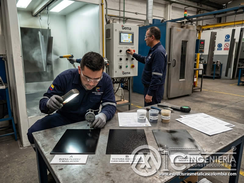 Pintura en polvo efecto aplicación fluidez pinturas epoxi poliéster metalic 2 en Bogotá, Colombia. Montajes, Ingeniería y Construcción. MIC SAS.