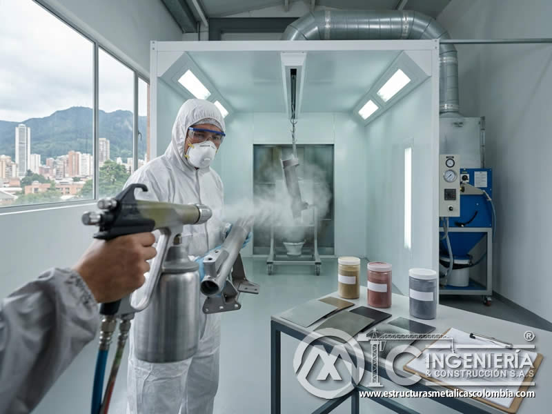 Pintura en polvo efecto aplicación fluidez pinturas epoxi poliéster metalico en Bogotá, Colombia. Montajes, Ingeniería y Construcción. MIC SAS.