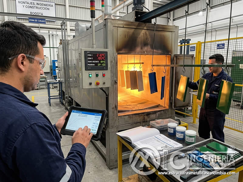 Pintura en polvo proceso curado epoxi poliéster industrial metalico técnico en Bogotá, Colombia. Montajes, Ingeniería y Construcción. MIC SAS.