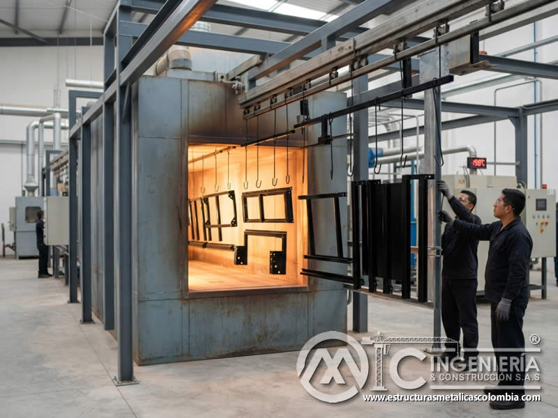 Curado en horno de recubrimiento epoxi poliéster de alta adherencia metálico en Bogotá, Colombia. Montajes, Ingeniería y Construcción. MIC SAS. Curado en horno de recubrimiento epoxi poliéster de alta adherencia metálico en Bogotá, Colombia. Montajes, Ingeniería y Construcción. MIC SAS.