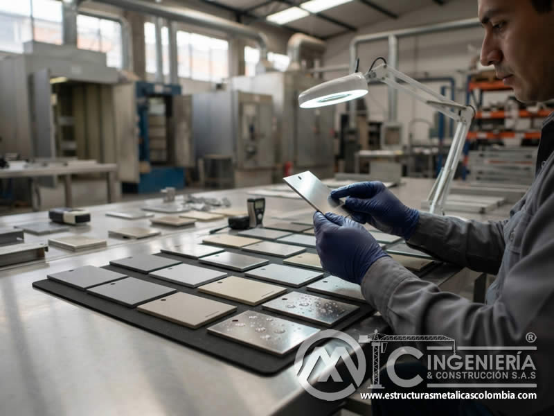 Muestras de acabado anti grafiti y resistencia química sobre acero metálico en Bogotá, Colombia. Montajes, Ingeniería y Construcción. MIC SAS. Muestras de acabado anti grafiti y resistencia química sobre acero metálico en Bogotá, Colombia. Montajes, Ingeniería y Construcción. MIC SAS.