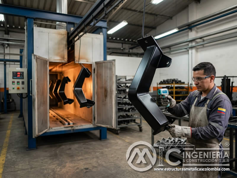 Proceso de curado de pintura en polvo para resistencia y durabilidad final en Bogotá, Colombia. Montajes, Ingeniería y Construcción. MIC SAS. Proceso de curado de pintura en polvo para resistencia y durabilidad final en Bogotá, Colombia. Montajes, Ingeniería y Construcción. MIC SAS.