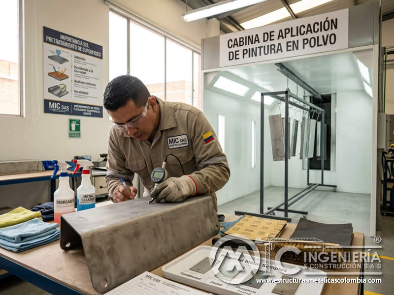Pretratamiento superficie pintura en polvo acondicionamiento final alta total en Bogotá, Colombia. Montajes, Ingeniería y Construcción. MIC SAS. Pretratamiento superficie pintura en polvo acondicionamiento final alta total en Bogotá, Colombia. Montajes, Ingeniería y Construcción. MIC SAS.