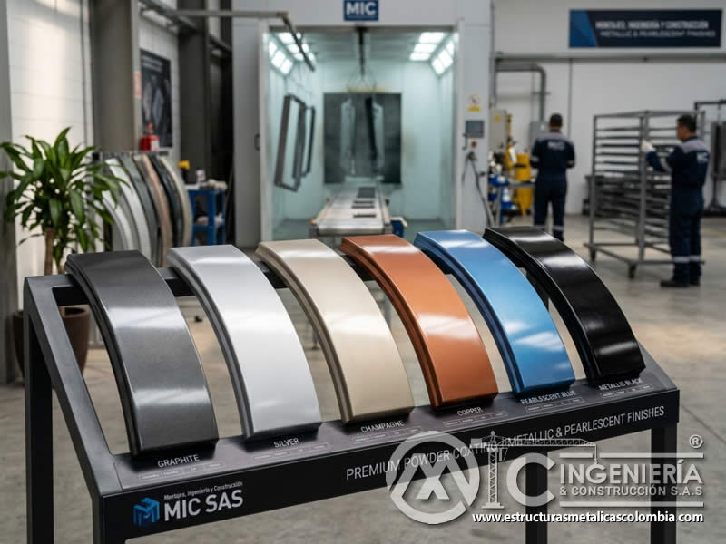 Colores metálicos y perlados en pintura en polvo para estética de productos en Bogotá, Colombia. Montajes, Ingeniería y Construcción. MIC SAS.
