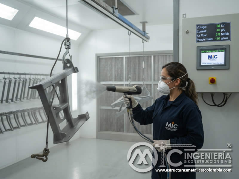 Carga electrostática uniforme adherencia pintura en polvo técnica industrial en Bogotá, Colombia. Montajes, Ingeniería y Construcción. MIC SAS. Carga electrostática uniforme adherencia pintura en polvo técnica industrial en Bogotá, Colombia. Montajes, Ingeniería y Construcción. MIC SAS.