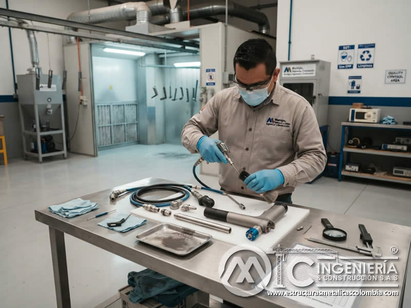 Limpieza de pistola aplicación pintura en polvo contaminacion técnica industrial en Bogotá, Colombia. Montajes, Ingeniería y Construcción. MIC SAS. Limpieza de pistola aplicación pintura en polvo contaminacion técnica industrial en Bogotá, Colombia. Montajes, Ingeniería y Construcción. MIC SAS.