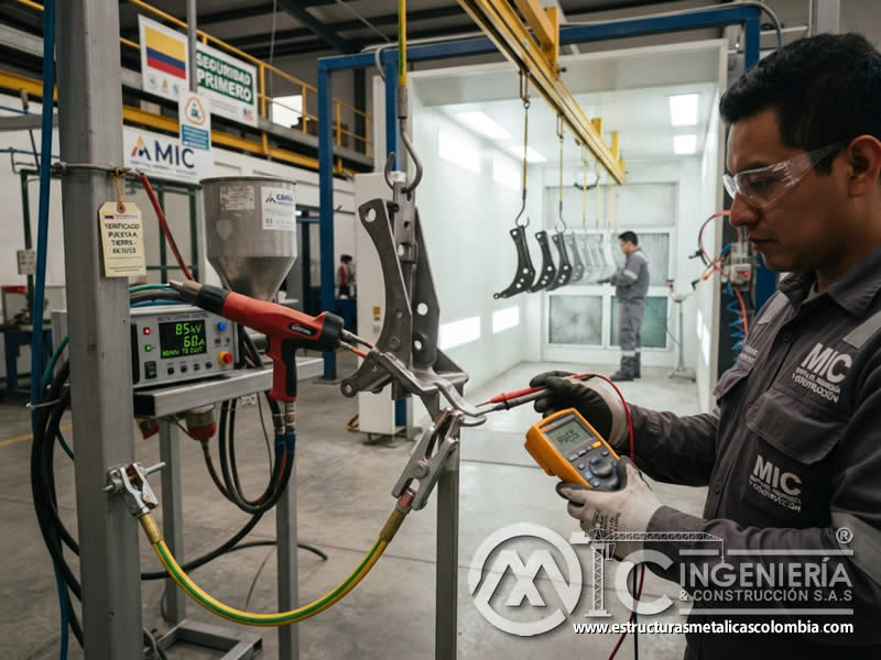 Puesta tierra carga electrostática pintura en polvo técnica total industrial en Bogotá, Colombia. Montajes, Ingeniería y Construcción. MIC SAS. Puesta tierra carga electrostática pintura en polvo técnica total industrial en Bogotá, Colombia. Montajes, Ingeniería y Construcción. MIC SAS.