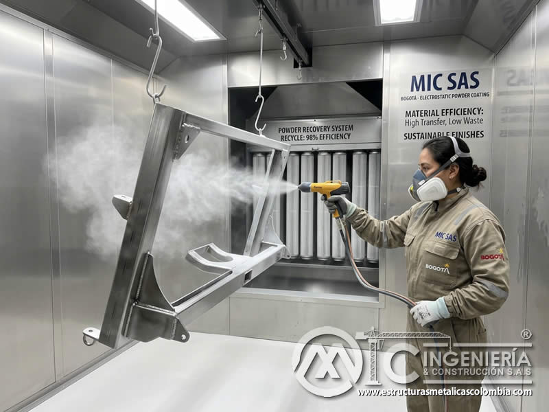Eficiencia de materiales en aplicación electrostática de pintura en polvo en Bogotá, Colombia. Montajes, Ingeniería y Construcción. MIC SAS. Eficiencia de materiales en aplicación electrostática de pintura en polvo en Bogotá, Colombia. Montajes, Ingeniería y Construcción. MIC SAS.