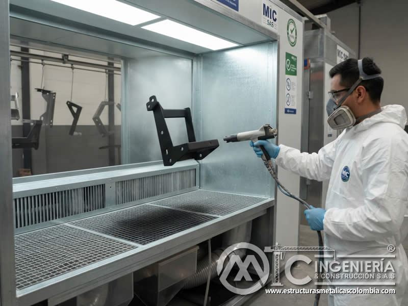 Aplicación de pintura en polvo con menor desperdicio y material recuperable en Bogotá, Colombia. Montajes, Ingeniería y Construcción. MIC SAS. Aplicación de pintura en polvo con menor desperdicio y material recuperable en Bogotá, Colombia. Montajes, Ingeniería y Construcción. MIC SAS.
