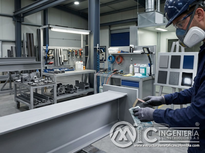 Preparación de superficie para acabado estético industrial en Bogotá, Colombia. Montajes, Ingeniería y Construcción. MIC SAS.