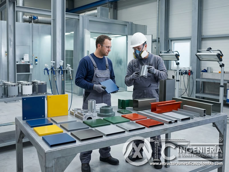Variedad de colores y acabados en pintura industrial para estructuras metálicas en Bogotá, Colombia. Montajes, Ingeniería y Construcción. MIC SAS.