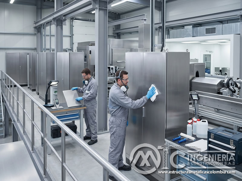 Recubrimiento antimicrobiano industrial sobre estructura metálica en Bogotá, Colombia. Montajes, Ingeniería y Construcción. MIC SAS.