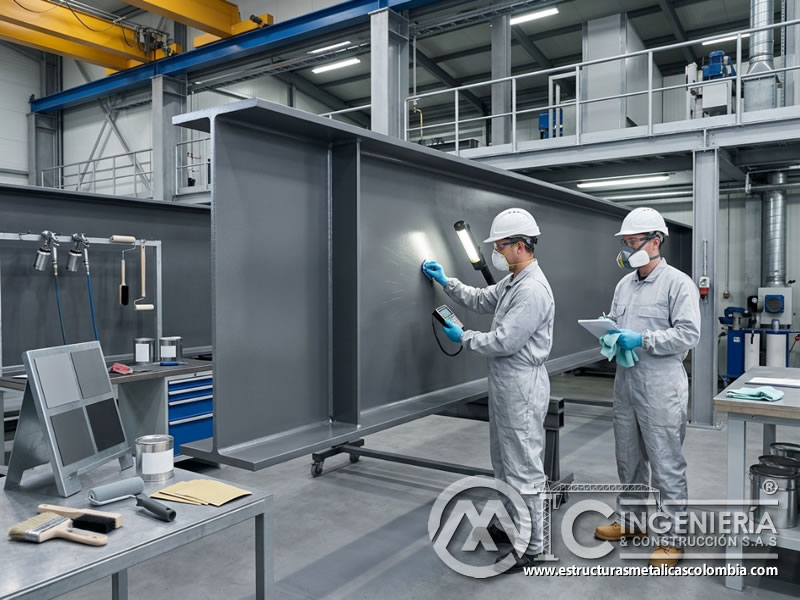 Recubrimiento industrial autocurativo en estructura metálica en Bogotá, Colombia. Montajes, Ingeniería y Construcción. MIC SAS.