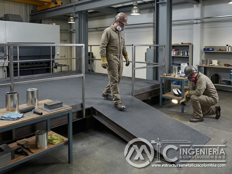 Acabado antideslizante industrial para superficies metálicas en Bogotá, Colombia. Montajes, Ingeniería y Construcción. MIC SAS.