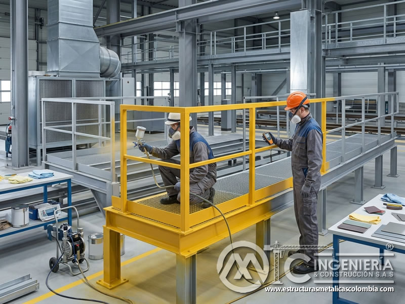 Pintura industrial en infraestructura de transporte metálica en Bogotá, Colombia. Montajes, Ingeniería y Construcción. MIC SAS.