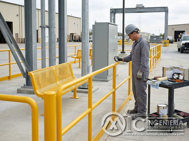 Pintura industrial en infraestructuras públicas metálicas en Bogotá, Colombia. Montajes, Ingeniería y Construcción. MIC SAS.