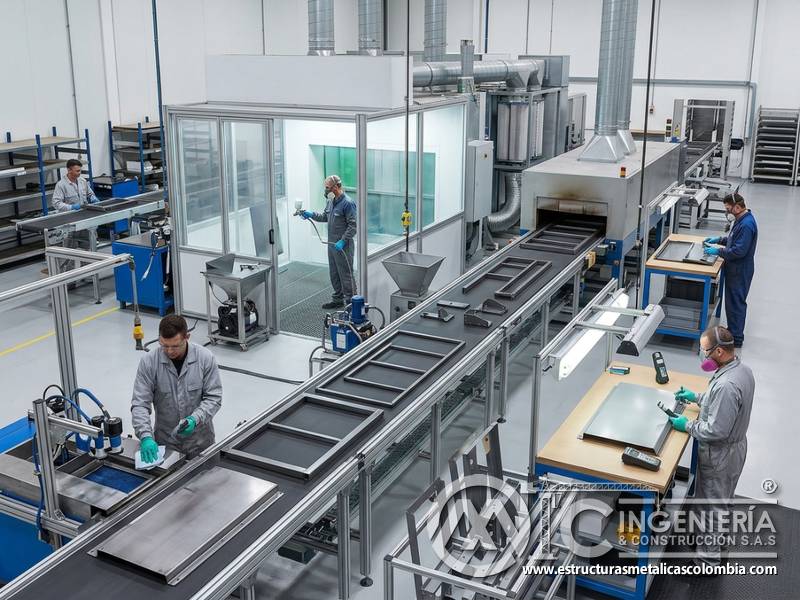 Flujo de producción con recubrimientos de secado rápido en Bogotá, Colombia. Montajes, Ingeniería y Construcción. MIC SAS.