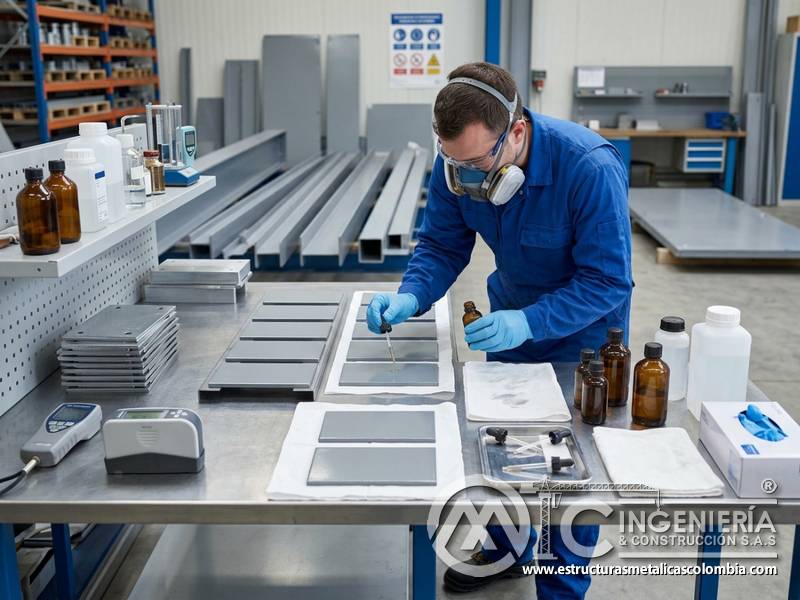 Prueba de resistencia química de pintura industrial en Bogotá, Colombia. Montajes, Ingeniería y Construcción. MIC SAS.