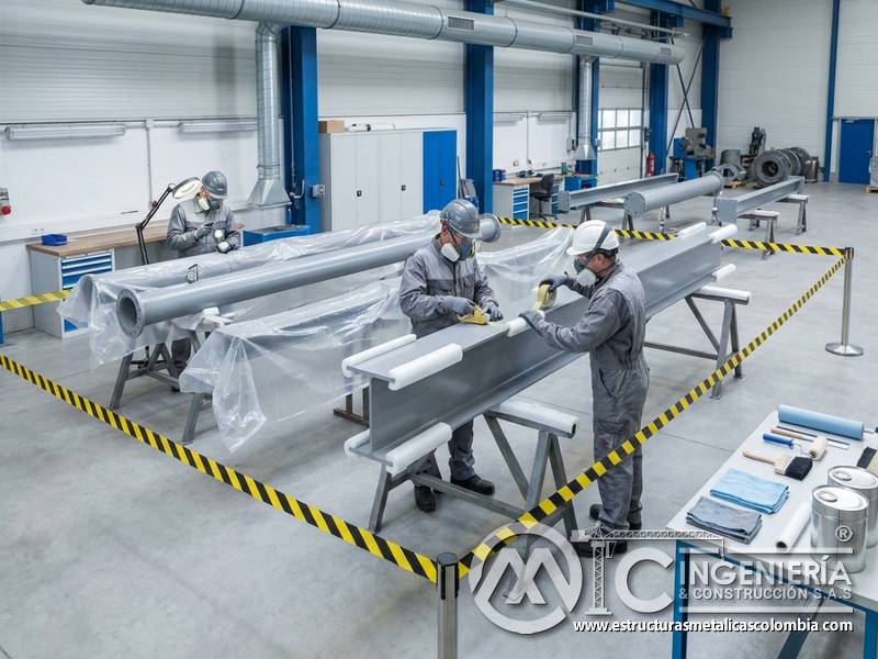 Protección después de repintado industrial en Bogotá, Colombia. Montajes, Ingeniería y Construcción. MIC SAS.