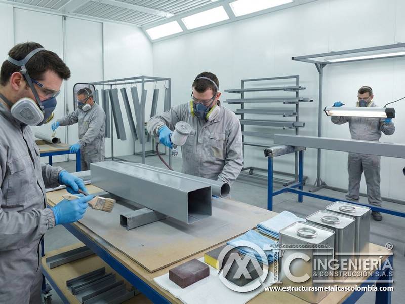 Repintado de perfiles metálicos industriales en Bogotá, Colombia. Montajes, Ingeniería y Construcción. MIC SAS.