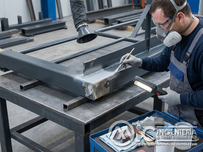 Reparación de bordes en pintura industrial en Bogotá, Colombia. Montajes, Ingeniería y Construcción. MIC SAS.