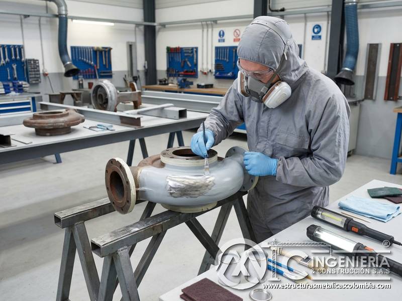 Aplicación de imprimante para reparar pintura industrial en Bogotá, Colombia. Montajes, Ingeniería y Construcción. MIC SAS.