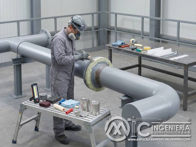 Reparación en tuberías metálicas pintadas en Bogotá, Colombia. Montajes, Ingeniería y Construcción. MIC SAS.