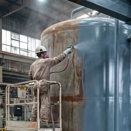Recubrimiento industrial con resinas, pigmentos, solventes y aditivos para proteger activos en Bogotá, Colombia. Montajes, Ingeniería y Construcción. MIC SAS.