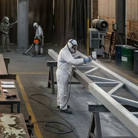 Superficie metálica limpia, reparada y perfilada antes de recibir imprimación y acabado en Bogotá, Colombia. Montajes, Ingeniería y Construcción. MIC SAS.