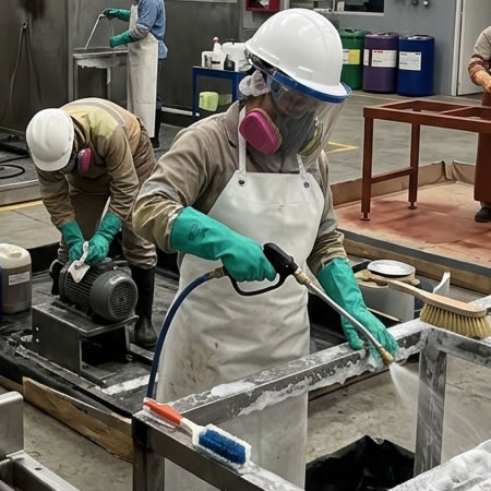 Limpieza con solventes, soluciones alcalinas, detergentes o vapor según el contaminante en Bogotá, Colombia. Montajes, Ingeniería y Construcción. MIC SAS.