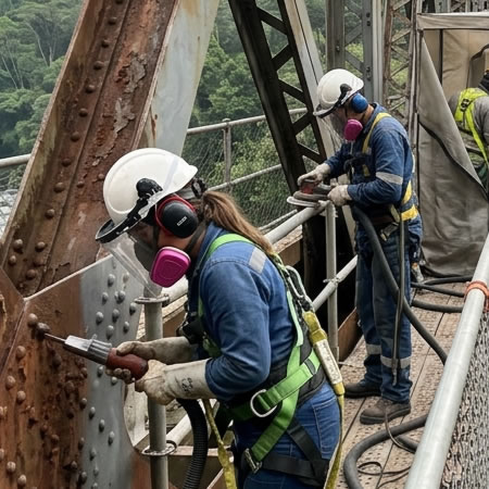 Sandblasting, lijado, pulido y tratamientos químicos para retirar corrosión del metal en Bogotá, Colombia. Montajes, Ingeniería y Construcción. MIC SAS.