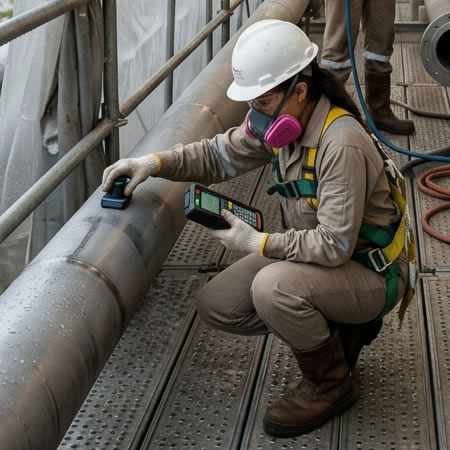 Medición ambiental para prevenir condensación, mala adherencia, ampollas y corrosión bajo película en Bogotá, Colombia. Montajes, Ingeniería y Construcción. MIC SAS.