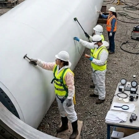 Evaluación visual para detectar poros, grietas, ampollas, descuelgues y áreas sin cobertura en Bogotá, Colombia. Montajes, Ingeniería y Construcción. MIC SAS.