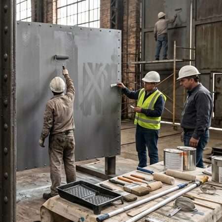 Brocha para bordes, uniones, retoques, detalles y zonas metálicas de difícil acceso en Bogotá, Colombia. Montajes, Ingeniería y Construcción. MIC SAS.