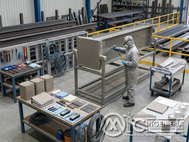 Documentación de seguridad, almacenamiento y transporte en aplicación profesional de pintura industrial en Bogotá, Colombia. Montajes, Ingeniería y Construcción. MIC SAS.