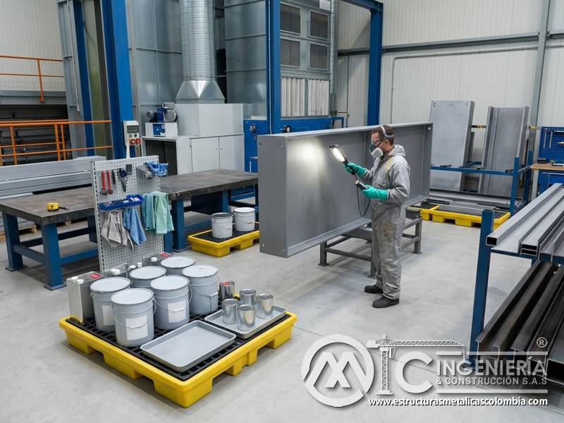 Contención limpia y manejo de productos cerrados en pintura industrial para proyectos metálicos en Bogotá, Colombia. Montajes, Ingeniería y Construcción. MIC SAS.