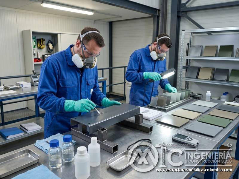 Ensayos de resistencia química y compatibilidad en sistemas de pintura industrial para metal en Bogotá, Colombia. Montajes, Ingeniería y Construcción. MIC SAS.