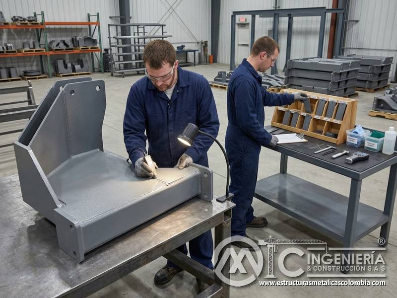 Pruebas finales y medición técnica en recubrimiento industrial resistente para operación en Bogotá, Colombia. Montajes, Ingeniería y Construcción. MIC SAS.